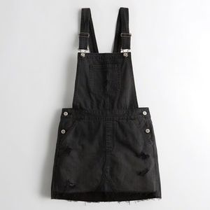 Hollister Embroidered Black Denim Skirt Overalls